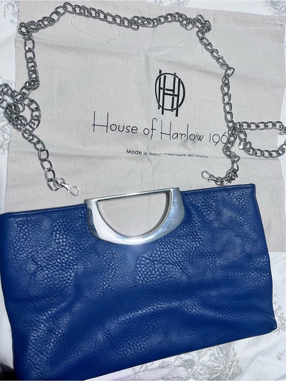 House of Harlow 1960 Royal Blue Pebbled Leather Chain Clutch